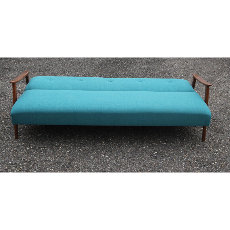 Vintage 3-seater sofa daybed in petrol