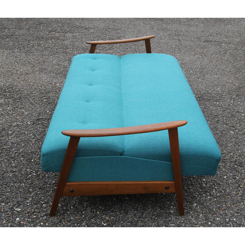 Vintage 3-seater sofa daybed in petrol