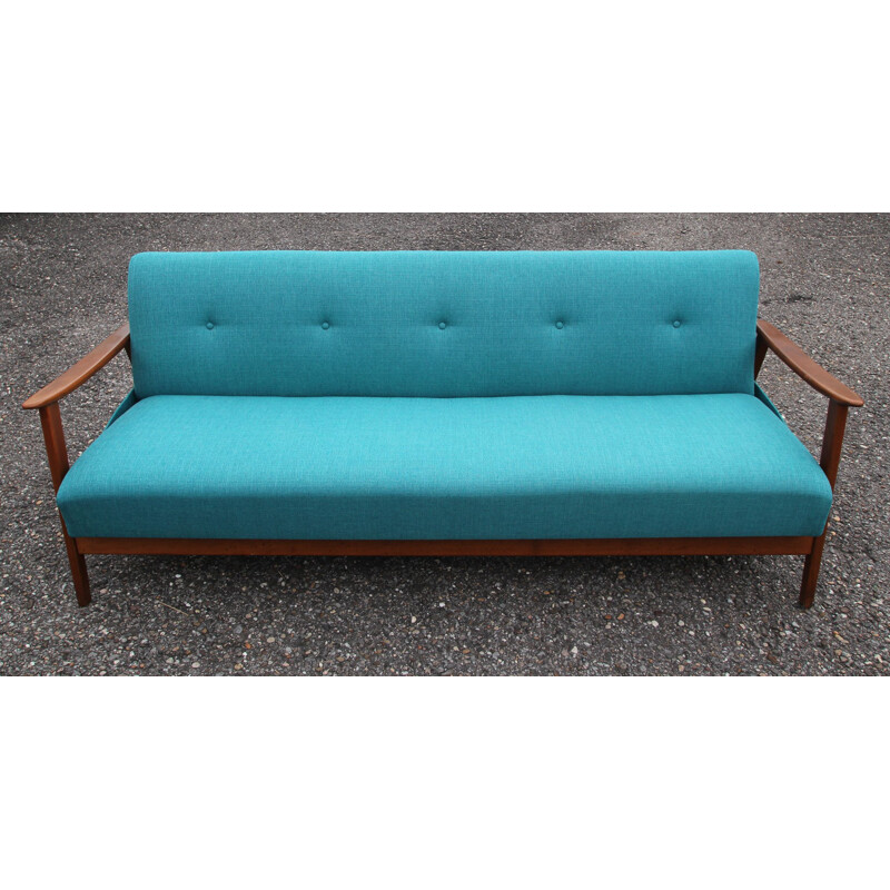 Vintage 3-seater sofa daybed in petrol