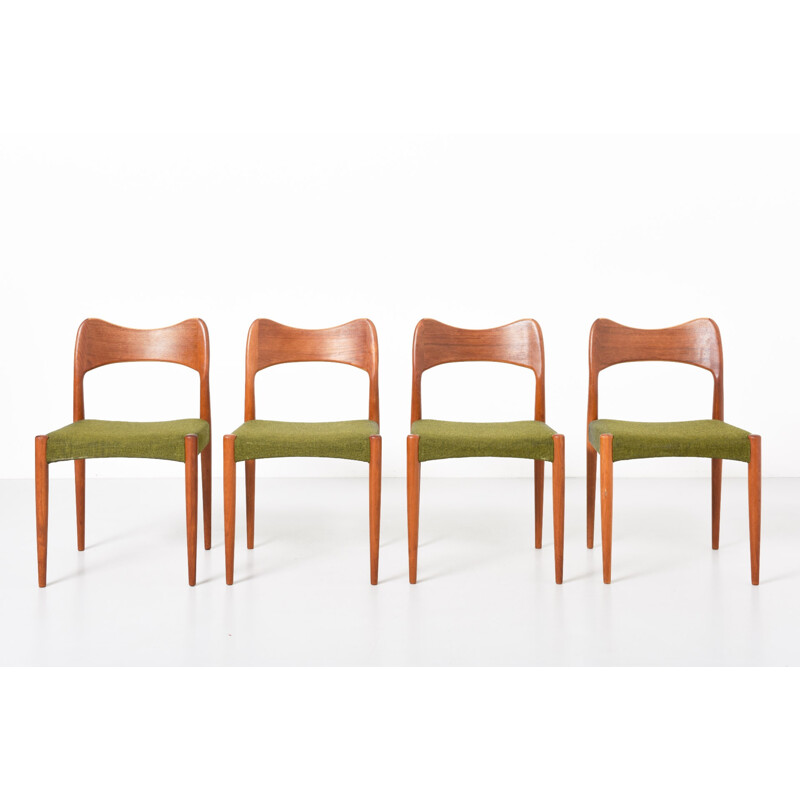 Set of 4 scandinavian chairs in teak and green fabric, Arne HOVMAND-OLSEN - 1950s