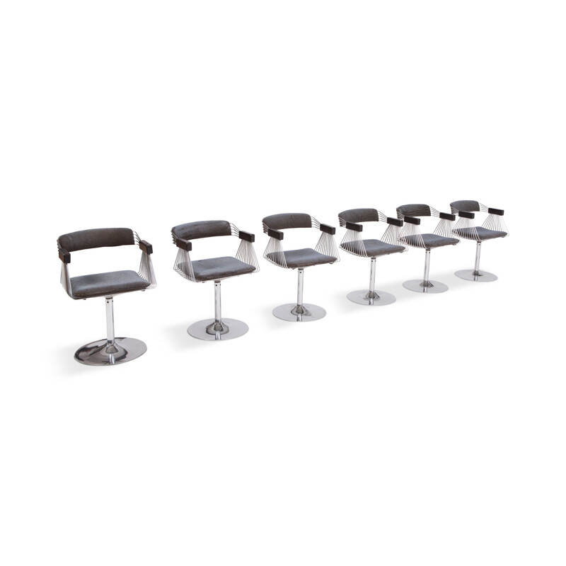 Vintage set of 6 swivel armchairs In chromed steel by Rudi Verelst