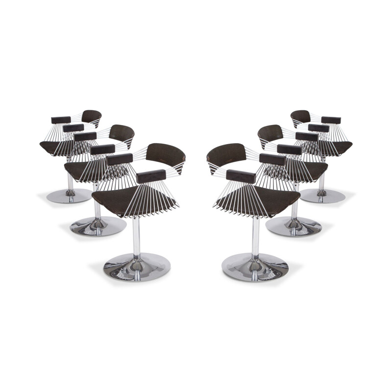 Vintage set of 6 swivel armchairs In chromed steel by Rudi Verelst