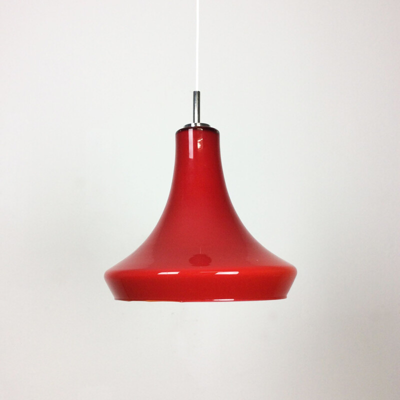 Vintage german red opal glass hanging light by Peill & Putzler