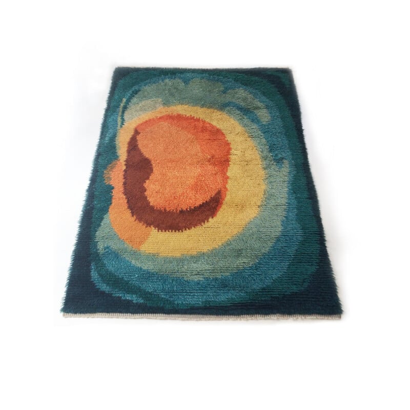 Vintage Scandinavian High Pile Pop Art Rya Rug Carpet