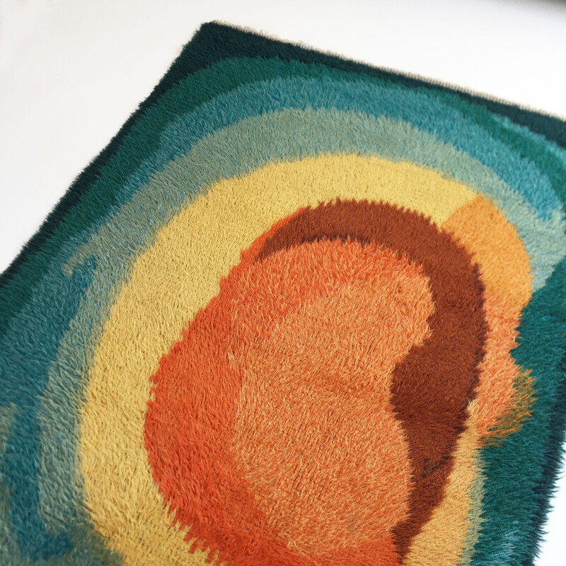 Vintage Scandinavian High Pile Pop Art Rya Rug Carpet