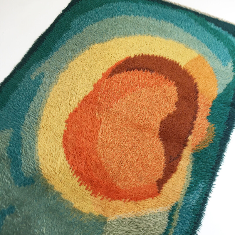 Vintage Scandinavian High Pile Pop Art Rya Rug Carpet