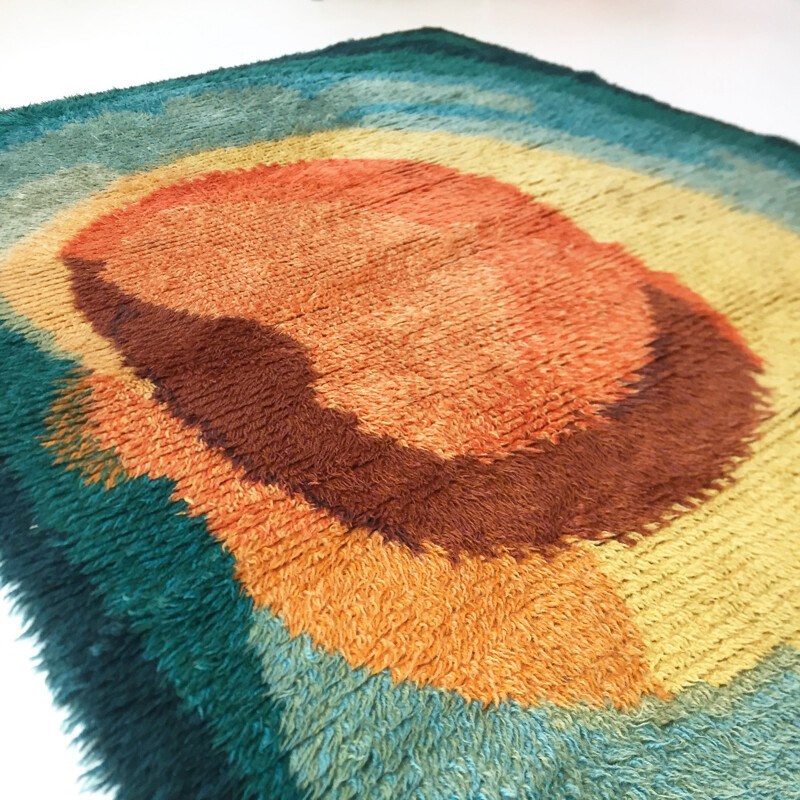 Vintage Scandinavian High Pile Pop Art Rya Rug Carpet