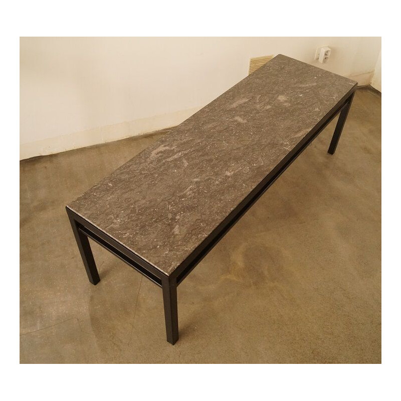 Table basse vintage français en marbre et acier