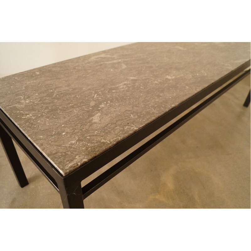 Vintage French coffee table in marble and steel