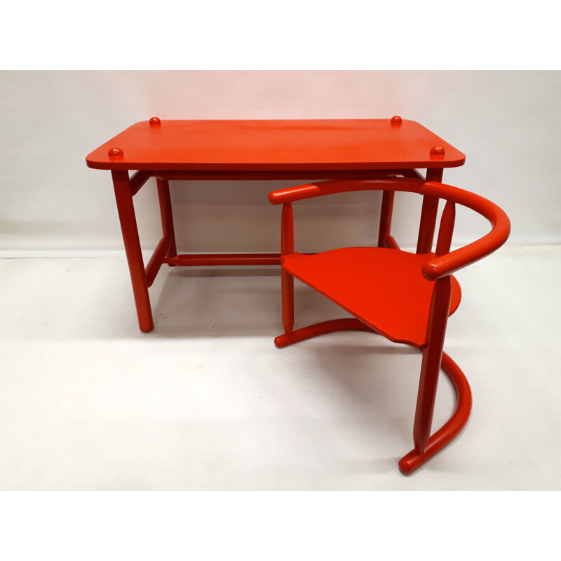 Set of vintage Scandinavian red table and chair by Karin Mobring 