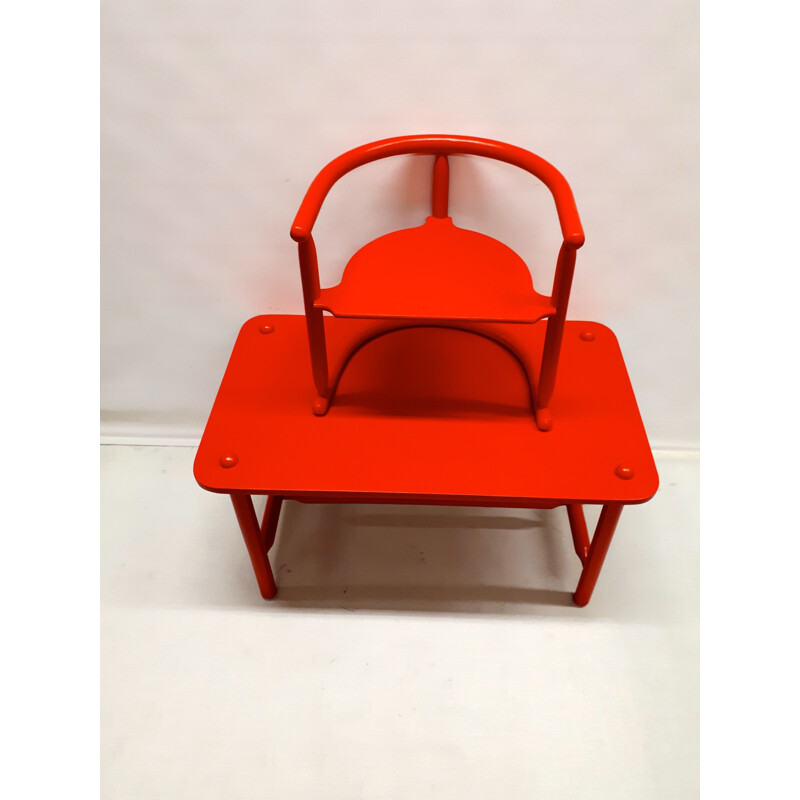 Set of vintage Scandinavian red table and chair by Karin Mobring 