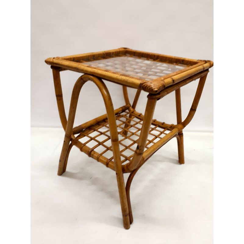 Vintage French side table in rattan