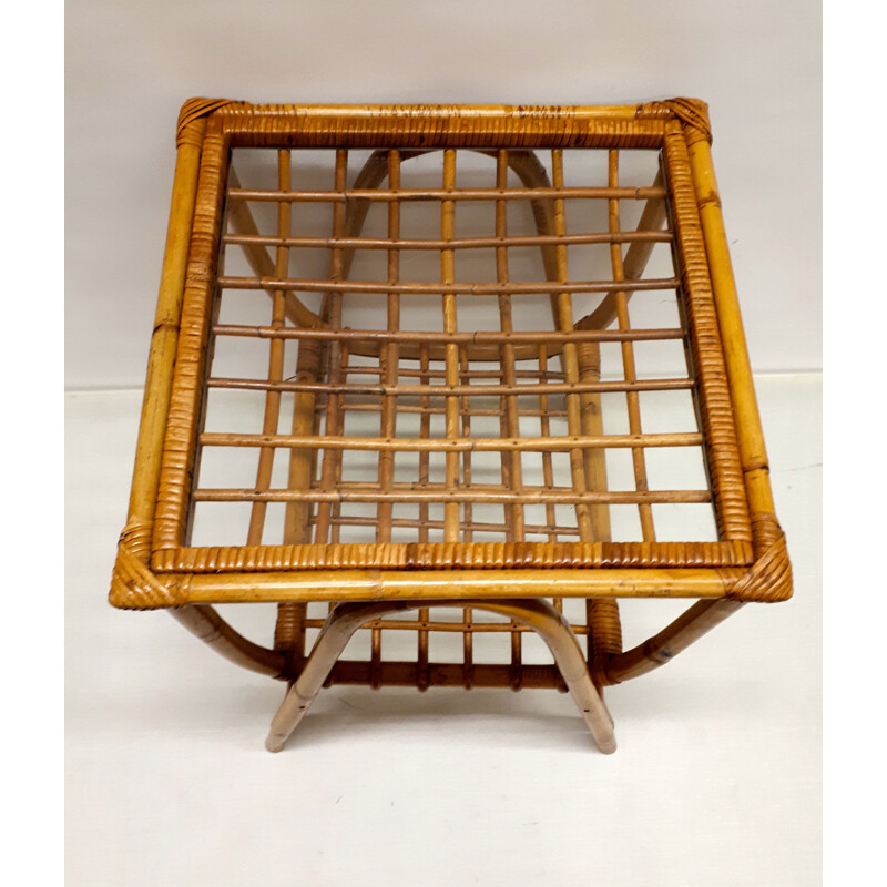 Vintage French side table in rattan