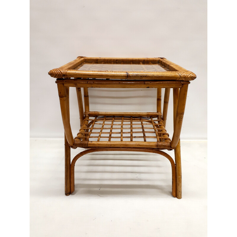 Vintage French side table in rattan