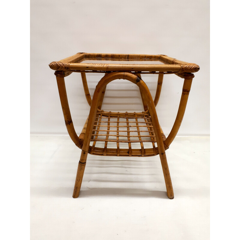 Vintage French side table in rattan