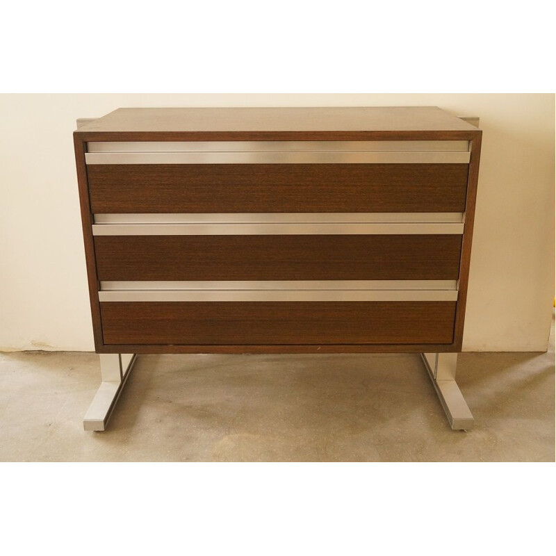 Vintage chest of drawers in teak and aluminum by Michel Ducaroy