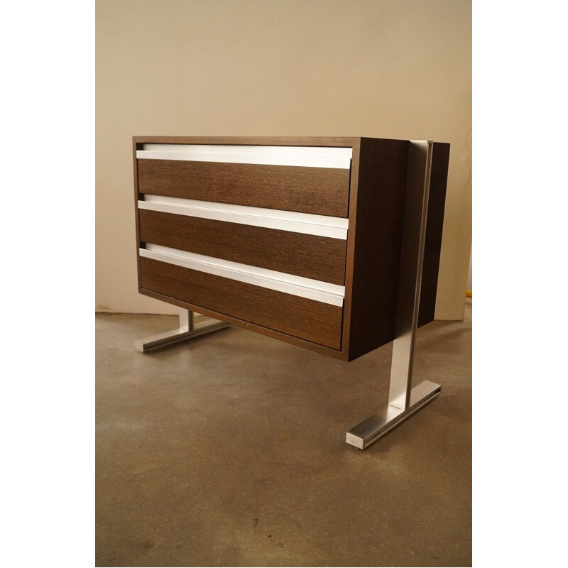 Vintage chest of drawers in teak and aluminum by Michel Ducaroy