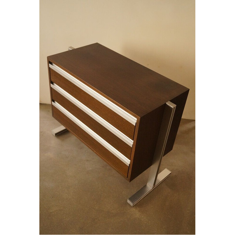 Vintage chest of drawers in teak and aluminum by Michel Ducaroy