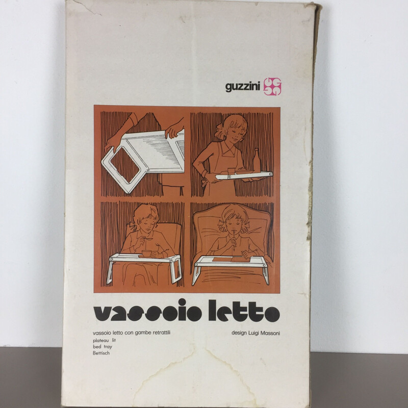 Vassoio da letto vintage in plastica bianca di Luigi Massoni per Guzzini, Italia 1980