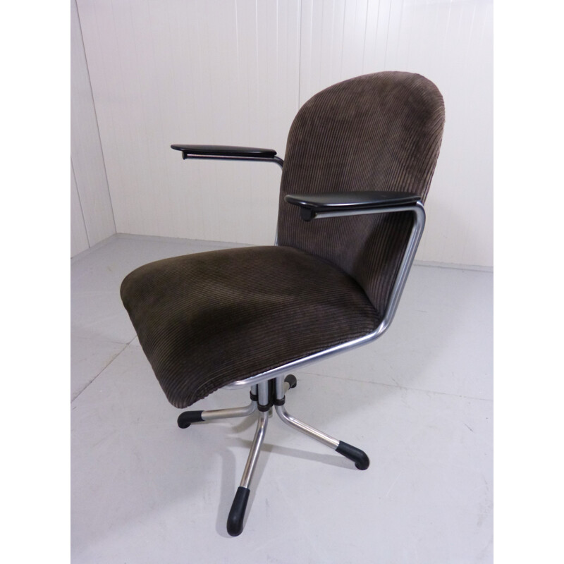 Fauteuil modèle 356 en métal chromé, bakélite et tissu marron, édition Gispen - 1950