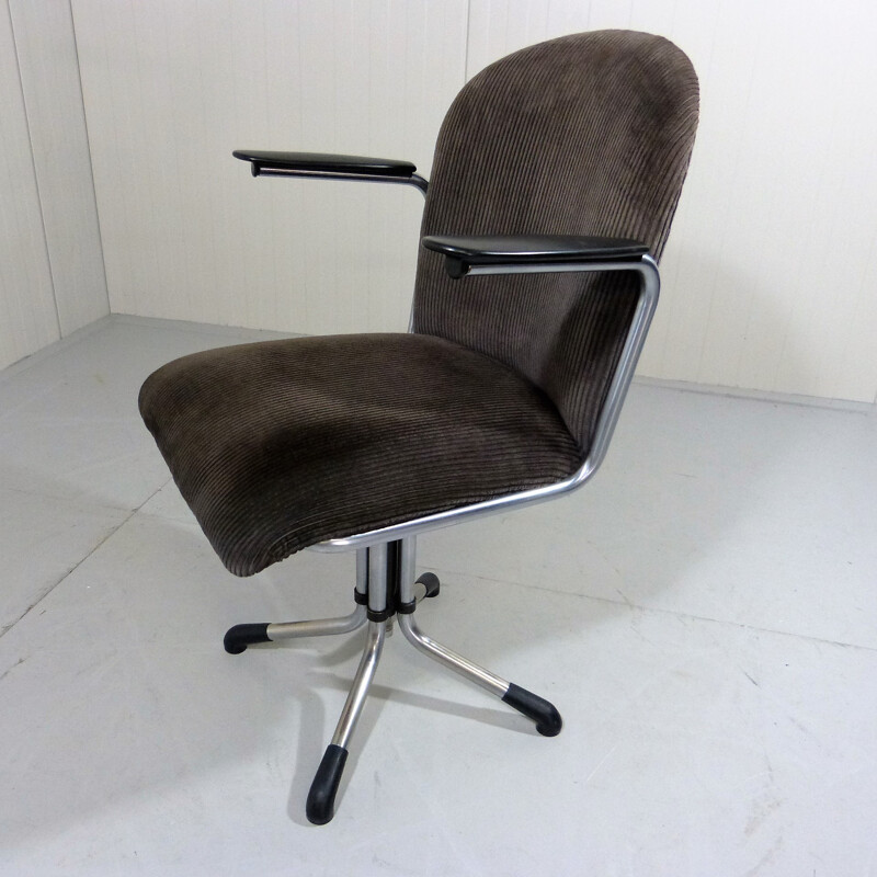 356 armchair in chromed metal, bakelite and brown fabric, edition Gispen - 1950s