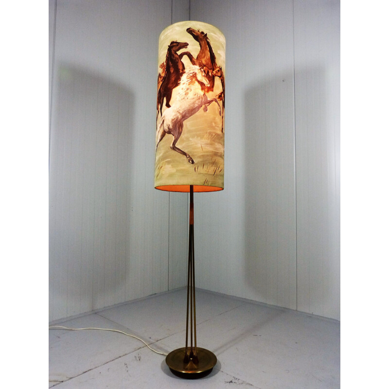 Vintage floor lamp with horse print