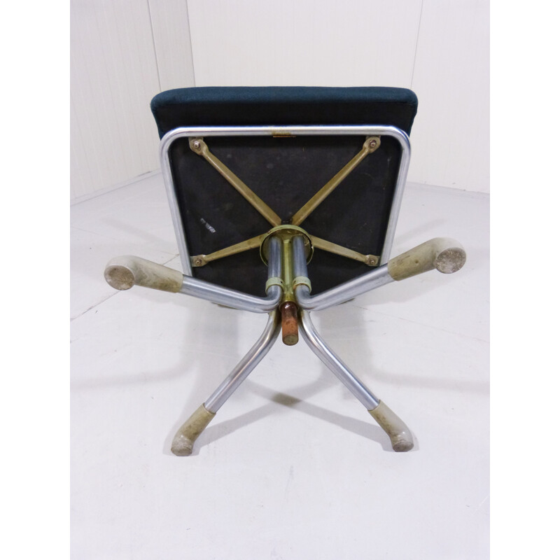 Fauteuil modèle 356 en métal chromé, bakélite et tissu marron, édition Gispen - 1950