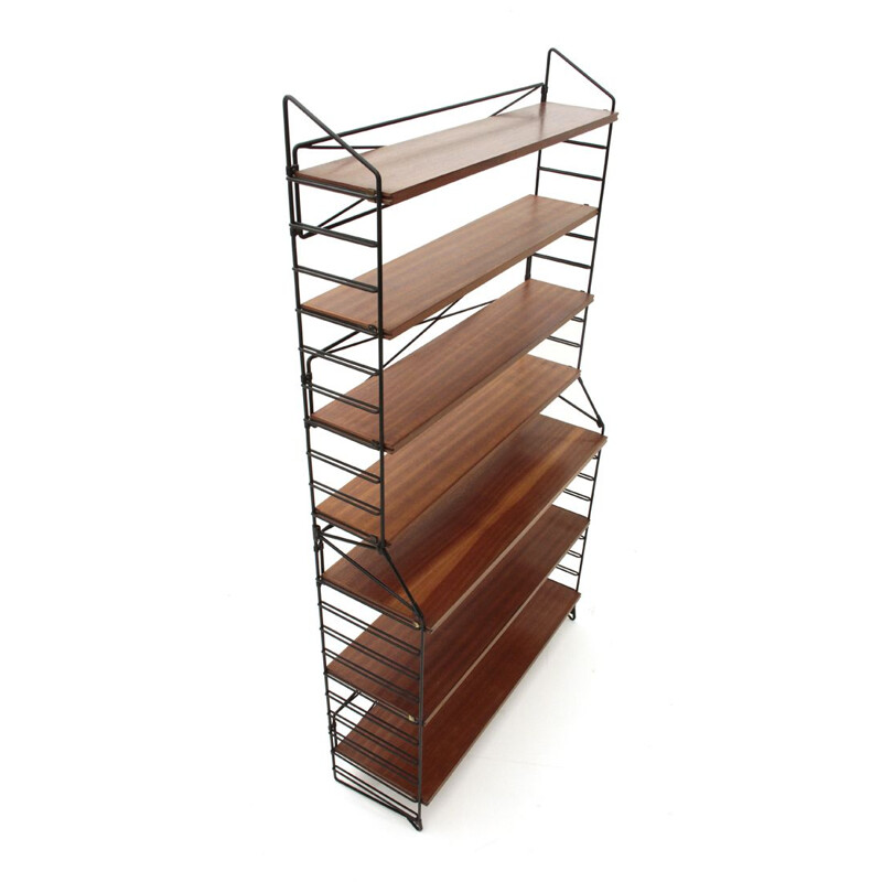 Vintage italian bookcase with shelves in teak