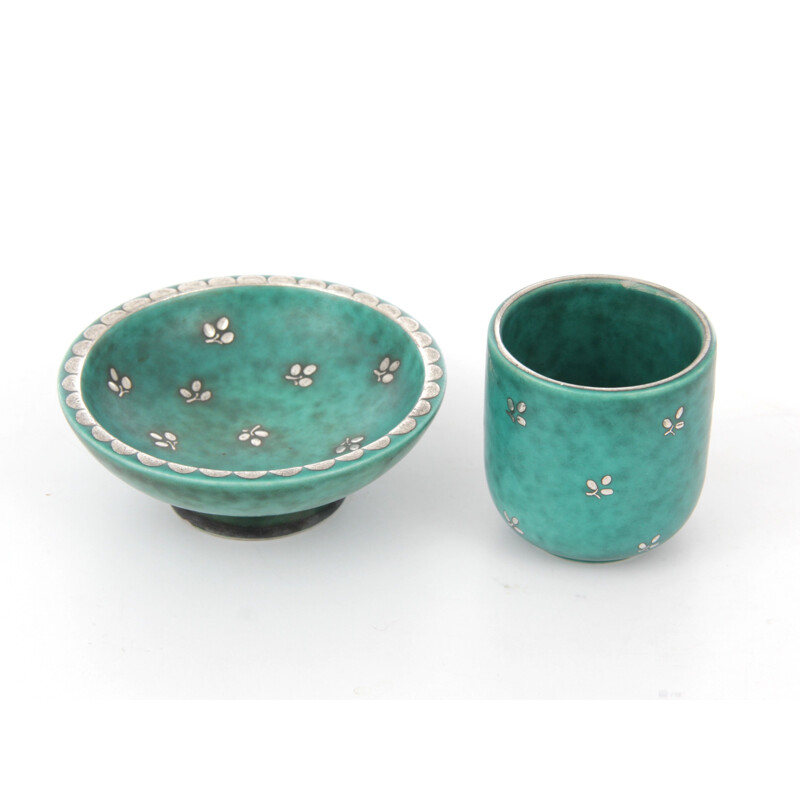 Ensemble timbale et coupelle vase en céramique, modèle Argenta