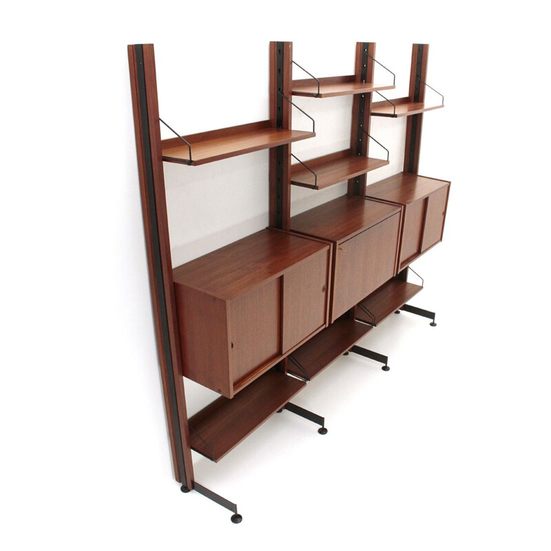 Vintage "Selex" teak and metal wall unit by Industria Mobili Barovero