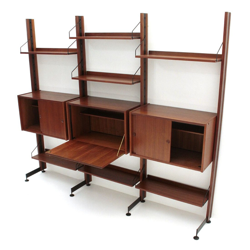 Vintage "Selex" teak and metal wall unit by Industria Mobili Barovero