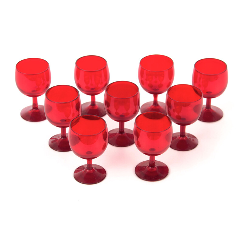 Set of 9 red glasses by Kosta Boda