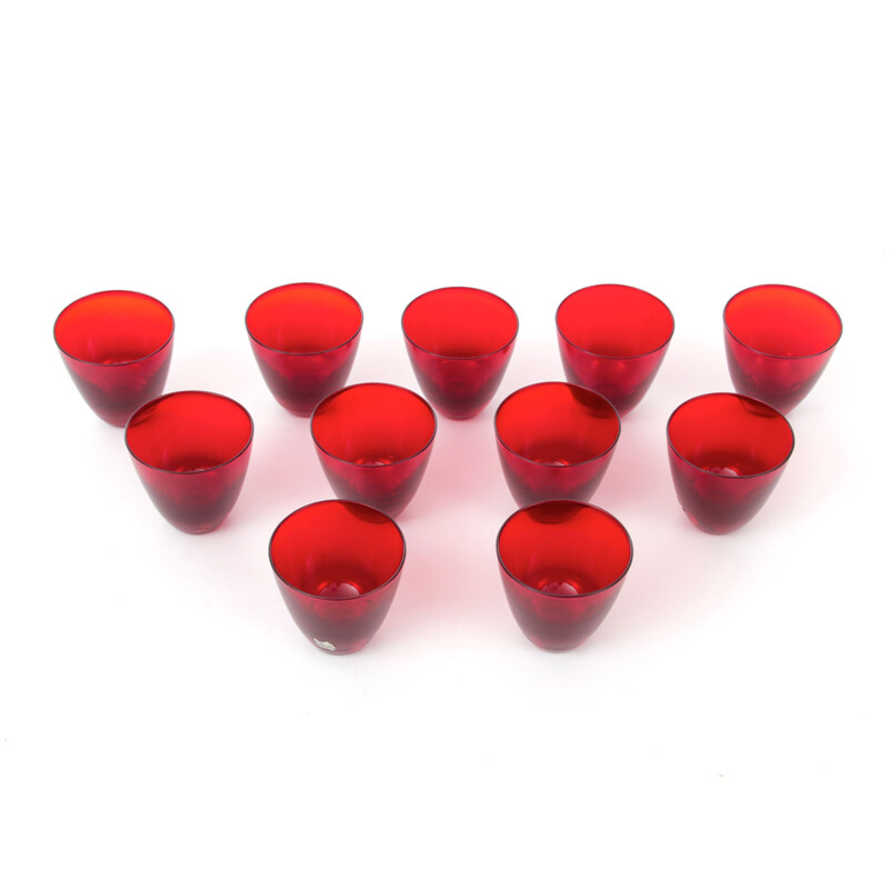 Set of 11 red glass by Kosta Boda