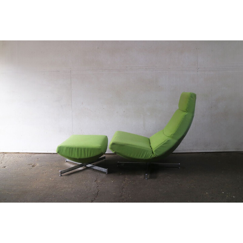 Vintage lime green swivel lounge chair with footstool