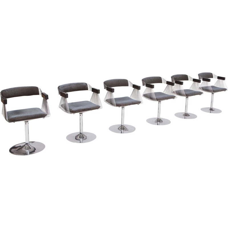 Vintage set of 6 swivel armchairs In chromed steel by Rudi Verelst