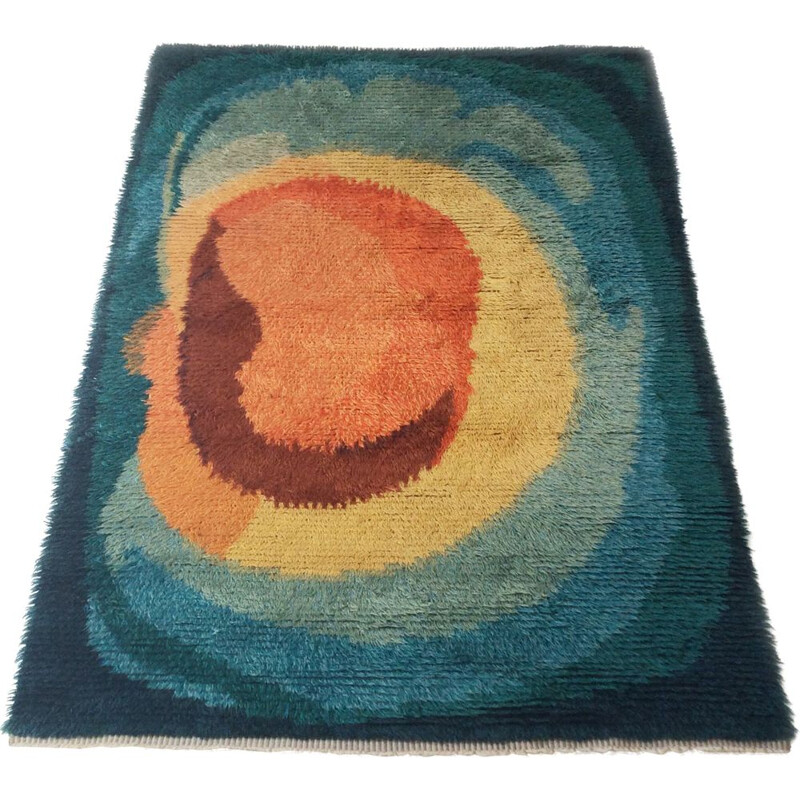 Vintage Scandinavian High Pile Pop Art Rya Rug Carpet