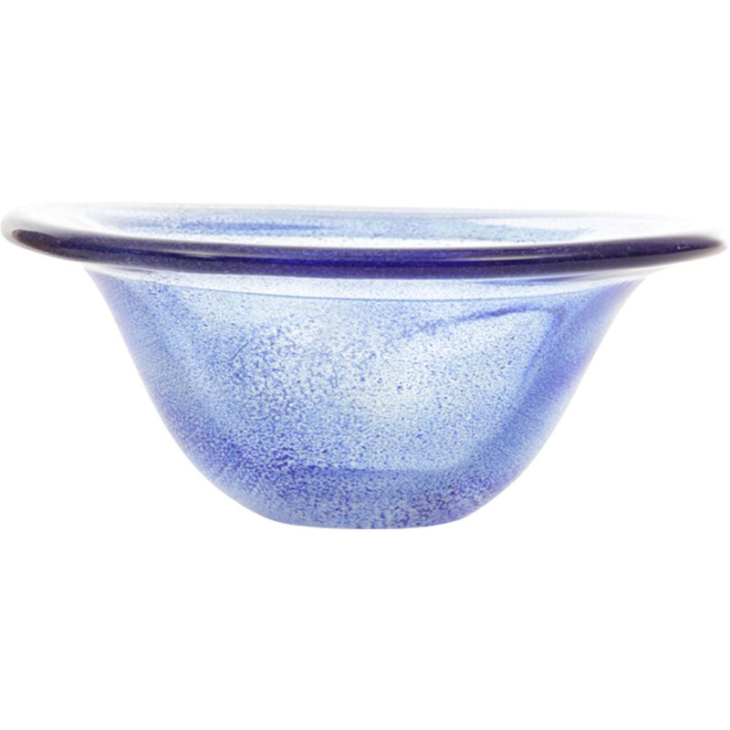 Bol vintage scandinave en verre soufflé bleue moucheté