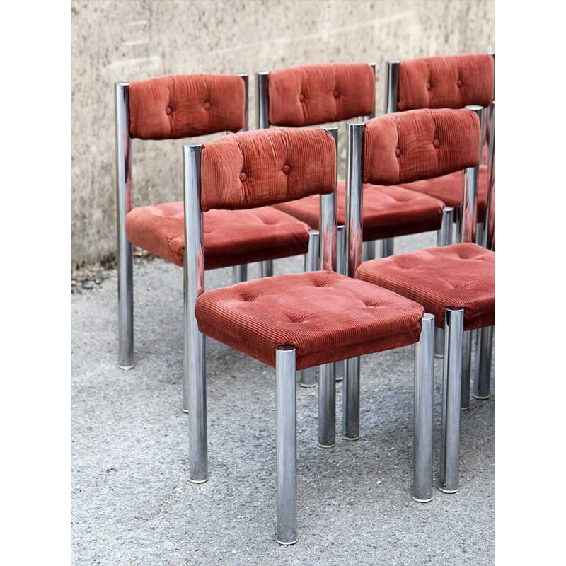 Vintage chairs in orange velvet for Roche Bobois - 1980s