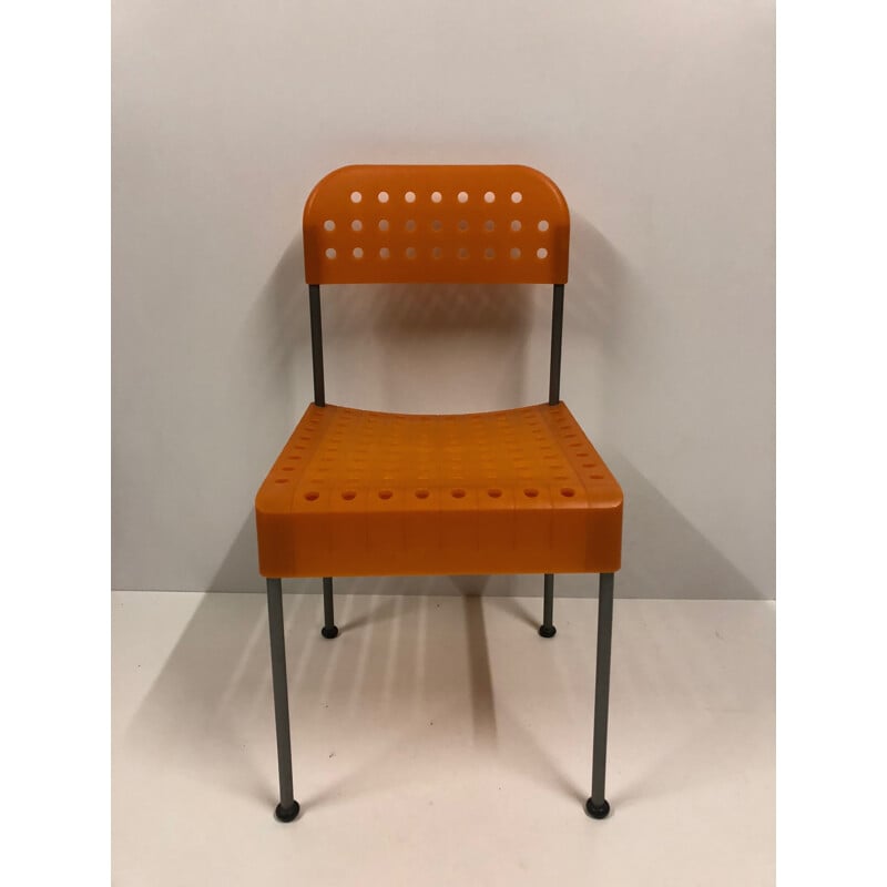 Set of 3 vintage orange box Chairs by Enzo Mari for Aleph