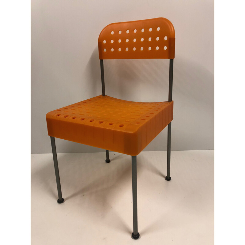 Set of 3 vintage orange box Chairs by Enzo Mari for Aleph