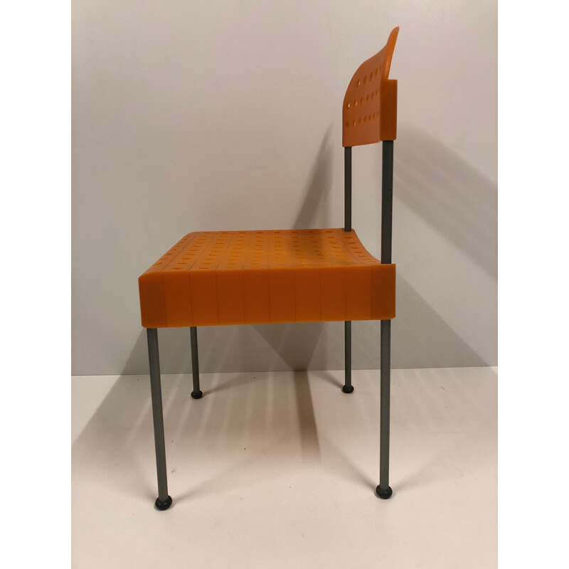 Suite de 3 chaises vintage "Box" oranges par Enzo Mari pour Aleph