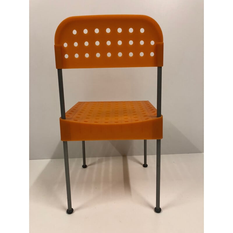 Suite de 3 chaises vintage "Box" oranges par Enzo Mari pour Aleph