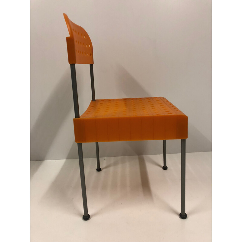 Set of 3 vintage orange box Chairs by Enzo Mari for Aleph