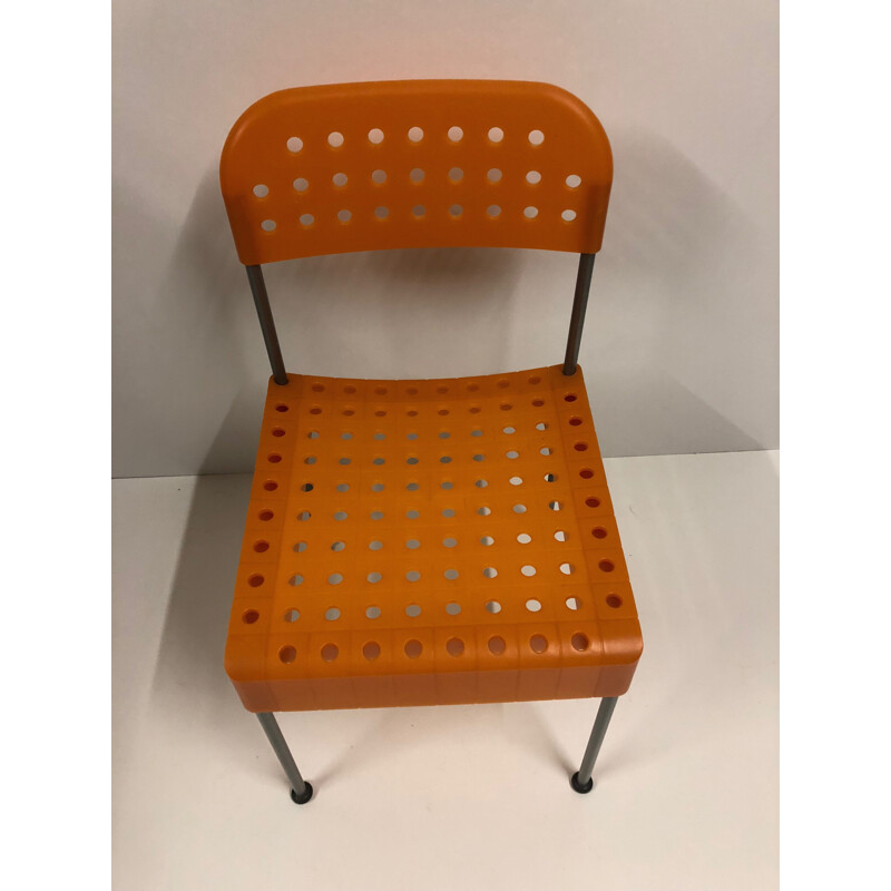 Set of 3 vintage orange box Chairs by Enzo Mari for Aleph