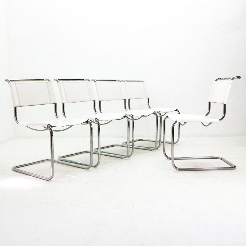 Set of 5 "S33" white chairs by Mart Stam for Thonet