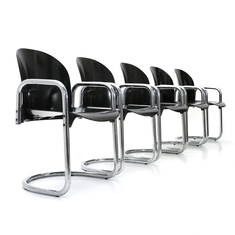 Set of 5 Dialogo chromed dining chairs by Tobia Scarpa for B&B Italia