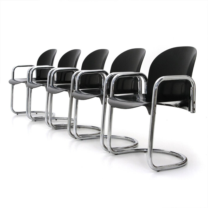 Set of 5 Dialogo chromed dining chairs by Tobia Scarpa for B&B Italia