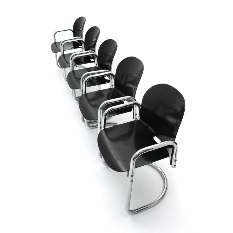 Set of 5 Dialogo chromed dining chairs by Tobia Scarpa for B&B Italia