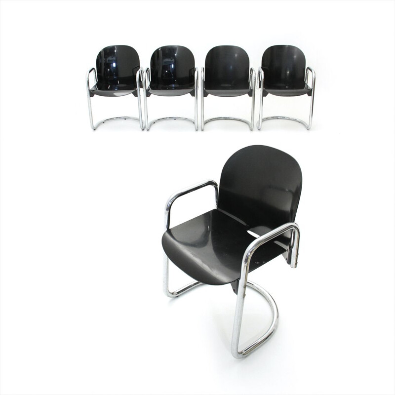 Set of 5 Dialogo chromed dining chairs by Tobia Scarpa for B&B Italia