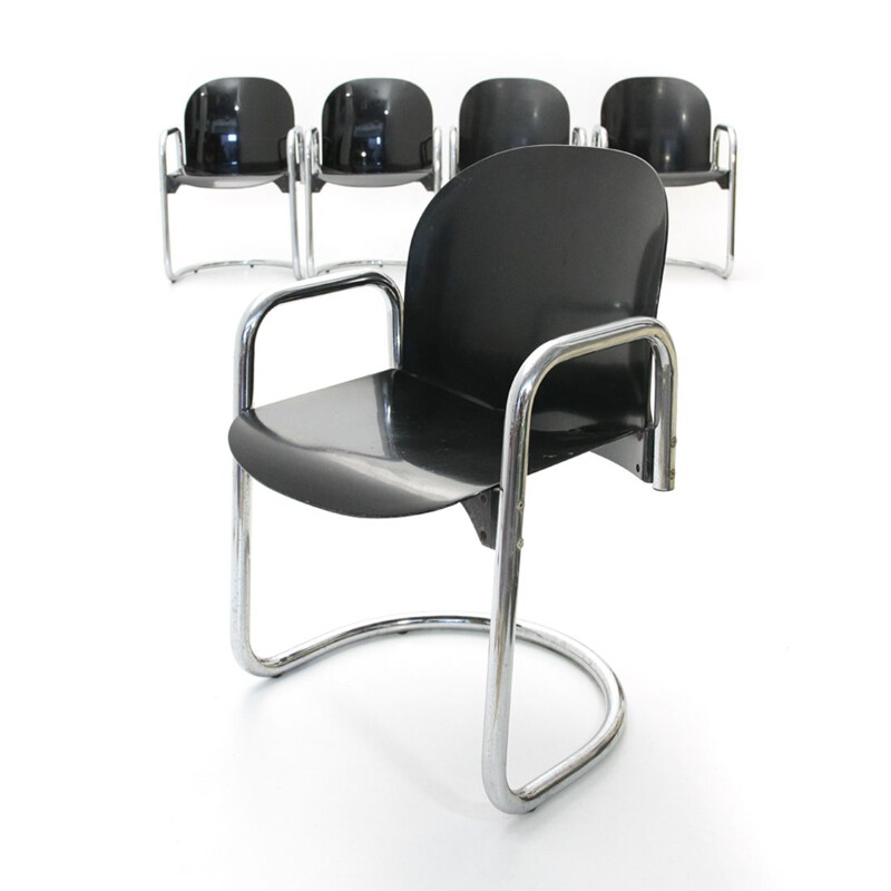 Set of 5 Dialogo chromed dining chairs by Tobia Scarpa for B&B Italia